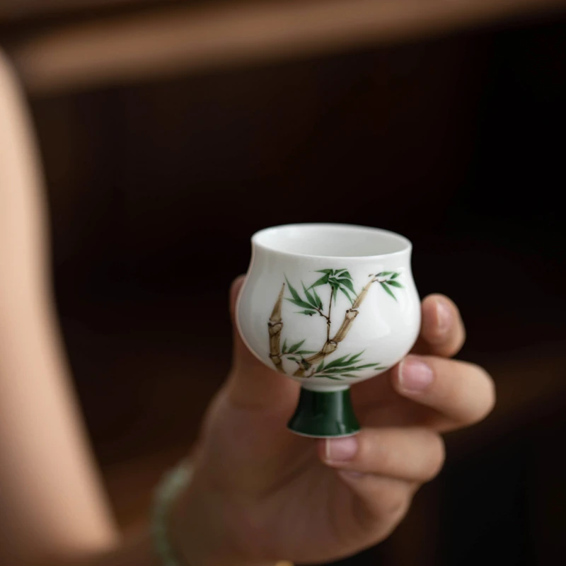 Underglaze Color Hand-painted Bamboo Teacup Fragrant Household Tea Tasting Cup Ceramic Kung Fu Master Cup Single Cup