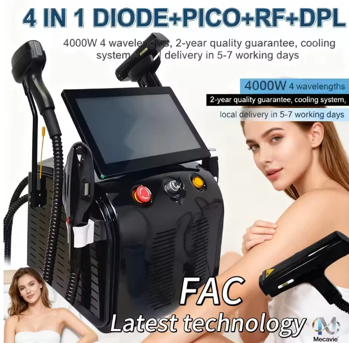 

NEW 2026 4 IN 1 4000w Soprano Titanium Ice Platinum RF Diode Laser Painless Hair Removal Machine 755 808 940 1064nm 4 Wave