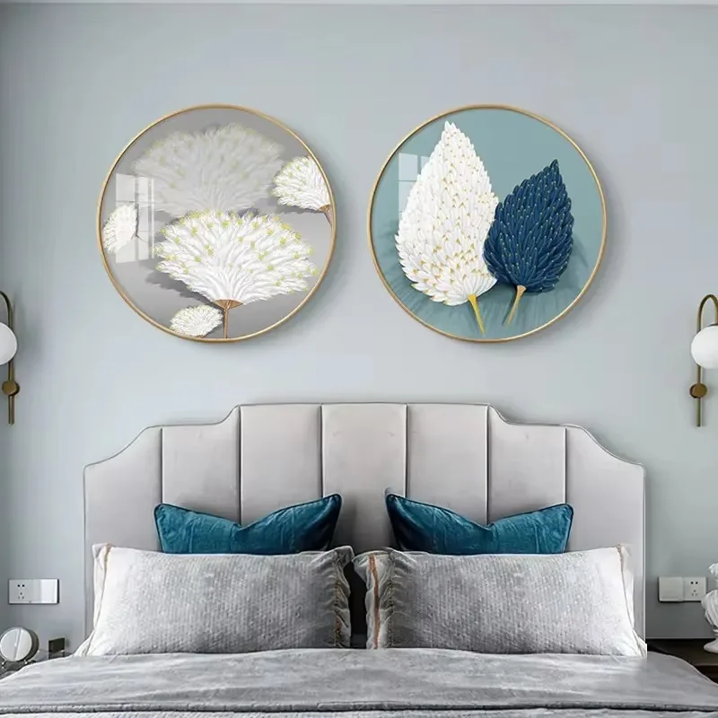 Modern two-piece water crystal porcelain painting Home wall art Living room decoration Digital printing Color feather still life