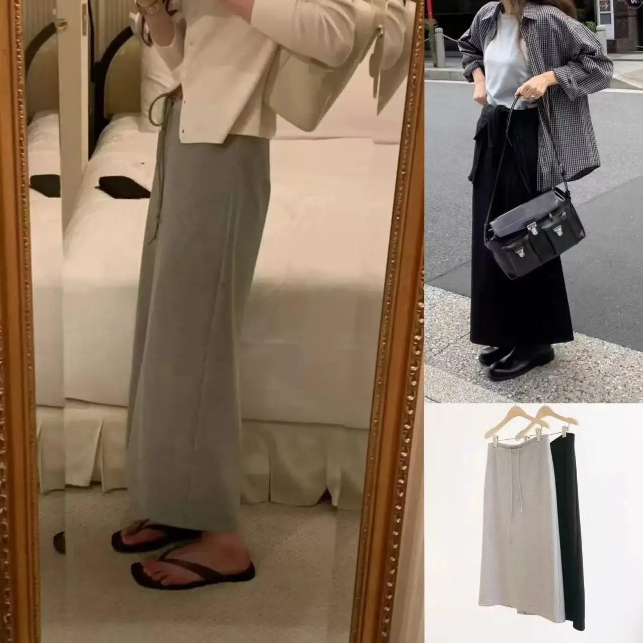 

mat Long Dstring Straight Cut Skirt Sweat Skirt High Waist Korean Sle Women's Autumn Winter Faion f Body Skirt