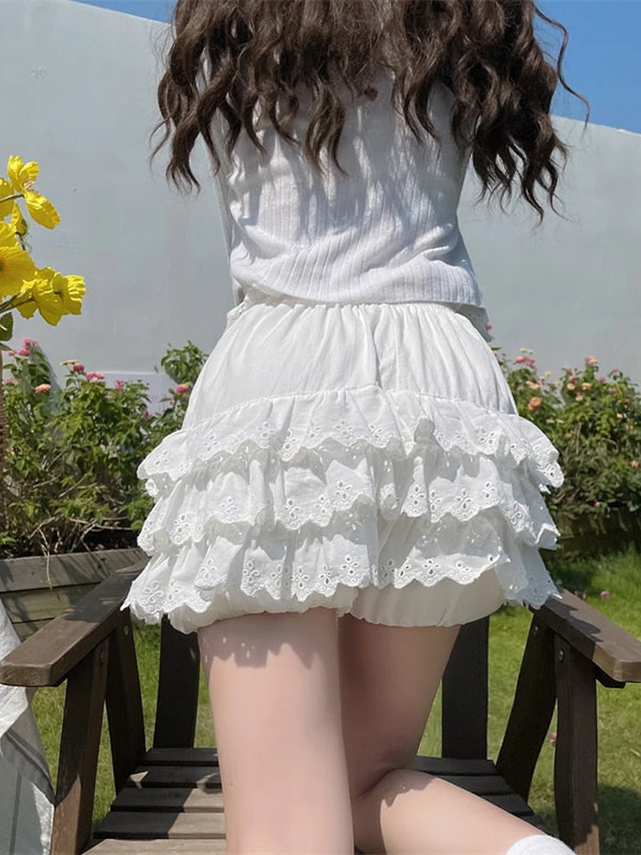 Y 2K Esthetische Fairycore Rok Vrouwen Kanten Trim Hoge Taille Ruche Gelaagde Mini Rokken 2000S Kawaii Rok Feest Clubkleding