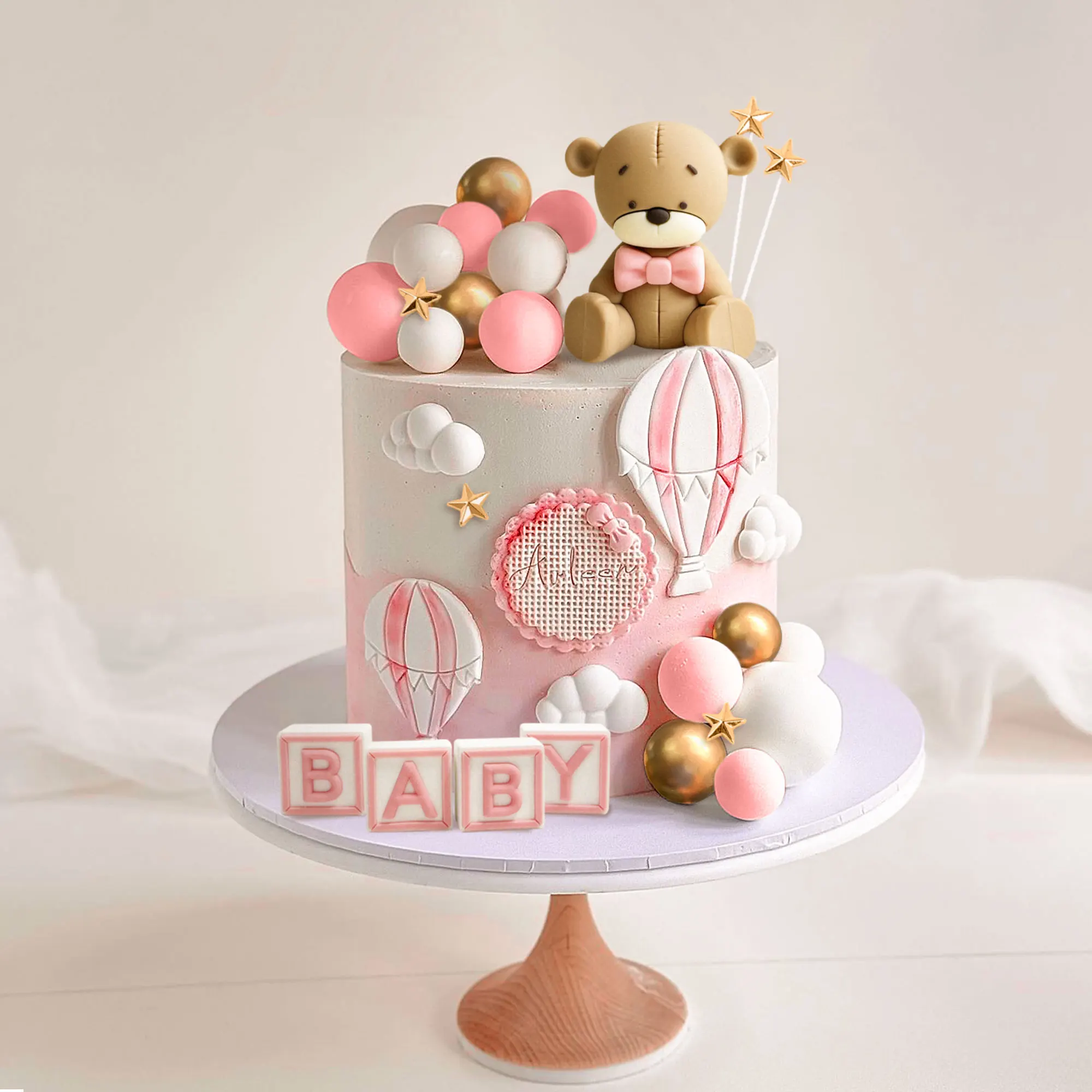LaVenty Rosa Bär Kuchendekoration Baby Bär Babyparty Tortenaufsatz Bären Kuchendekoration Babyparty Geburtstagstorte Dekoration – Detail 5