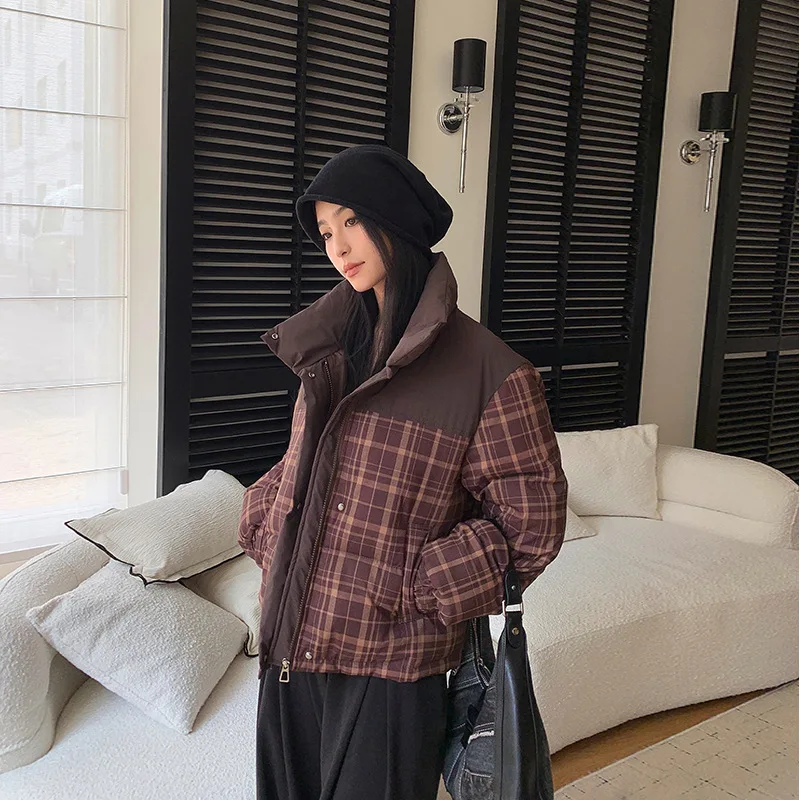 Women's Short 2026 Winter New Thickened Warm Bread Clothes  Stand-up Neck Cotton-padded Jacket Leopard Print Down Cotton Clothes