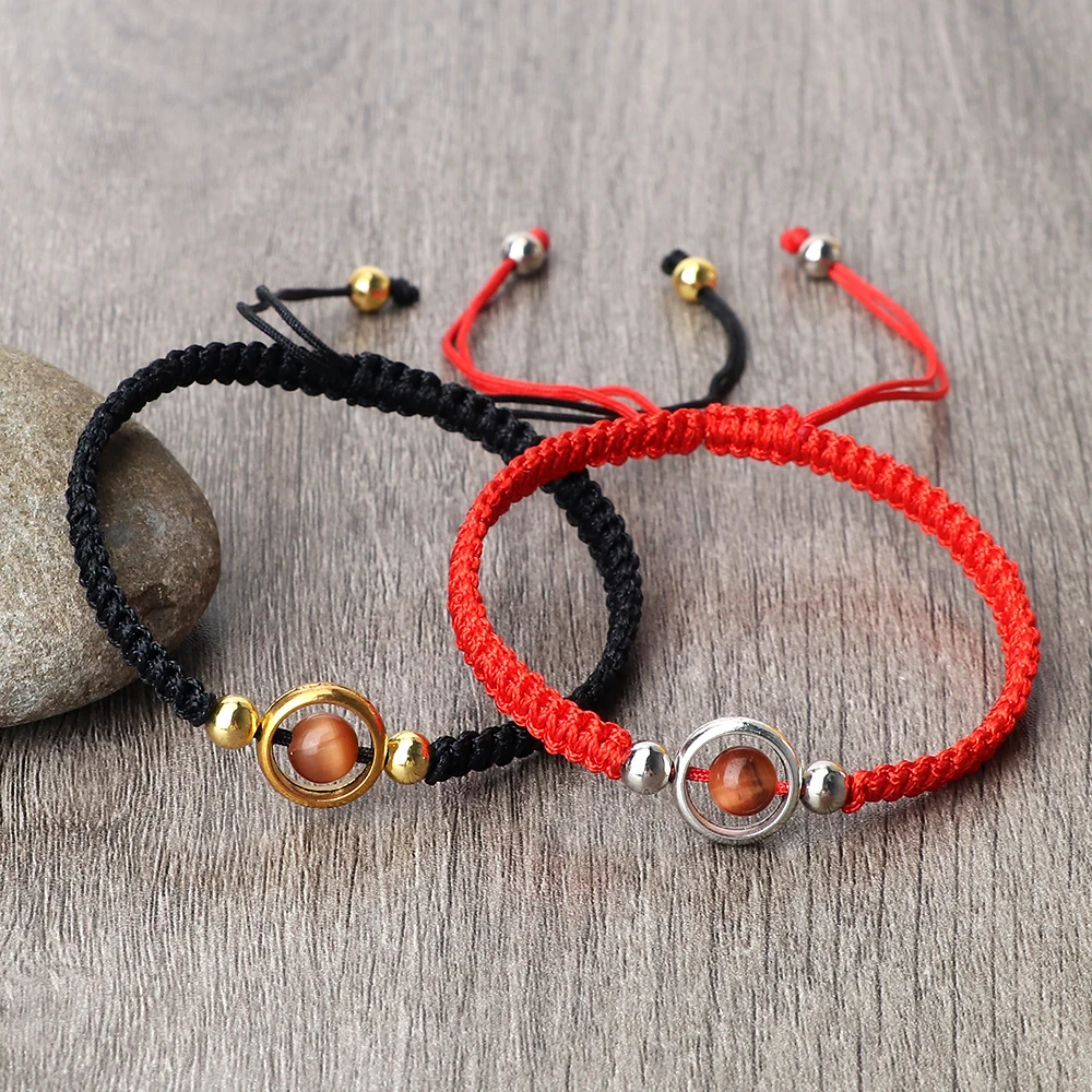 6mm Orange Tiger Eye Braided Bracelet Handmade Adjustable Men Women Lucky Red Black Thread Yoga Charm Bangle Jewelry Prayer Gift