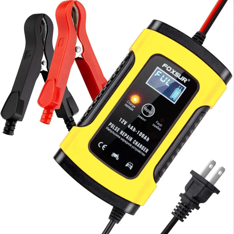 Car 12V 5/6A IntelligentMotorcycle Battery Charger Digital LCD Display Lead Acid Battery-Chargers For Motocycle