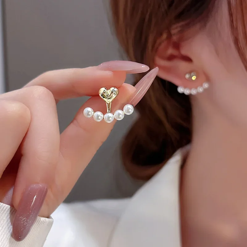 Light Luxury Imitation Pearl Stud Earrings Sweet Heart-shaped Ear Stud For Women Fashion Party Wedding Brid Jewelry Gift