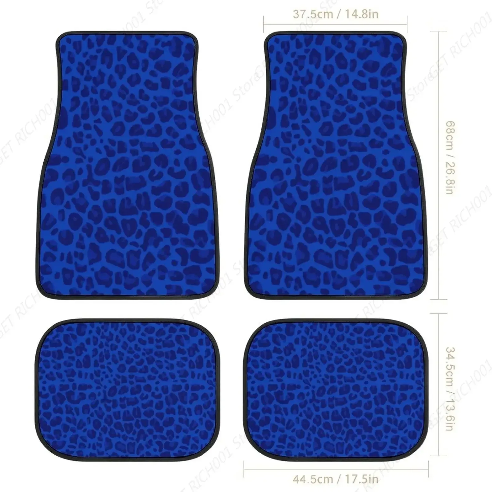 

Blue Leopard Print 4 Pieces Car Floor Mats Car Carpets Full Sets Universal Fit For Suv, Vans Trucks All Weather Protection