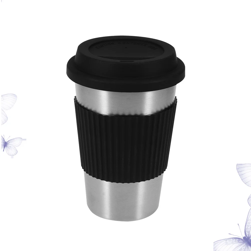

Stainless Steel Coffee Cup Black Silicone Sleeve Anti-Scald Lid Portable Outdoor Picnic Travel Mug Coffee Cups with Lids