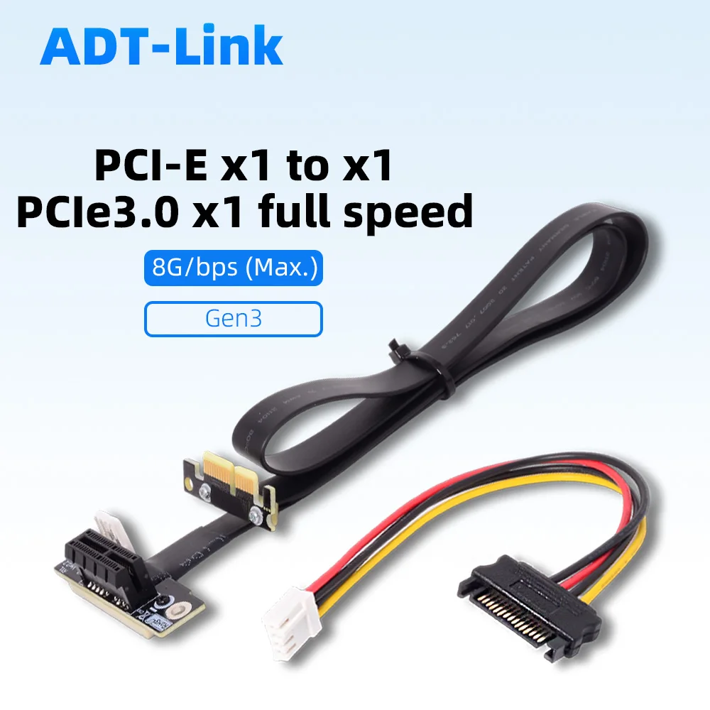 ADT-Link PCIE 3.0 X1 Signal Extension Riser Cable  Dual 90° Right-angled 16G/bps High Speed for Network /sound / USB Card