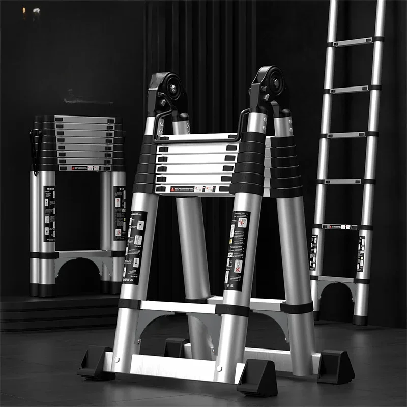 Thickened aluminum alloy multifunctional telescopic herringbone ladder Household stairs Indoor lifting folding ladder Bamboo