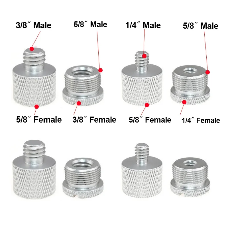 8pcs a Set Mic Stand Thread Adapter Set 1/4 3/8 Male to 5/8 Female Microphone Stand Fixing Screw Adapter Transfer Mount Bracket