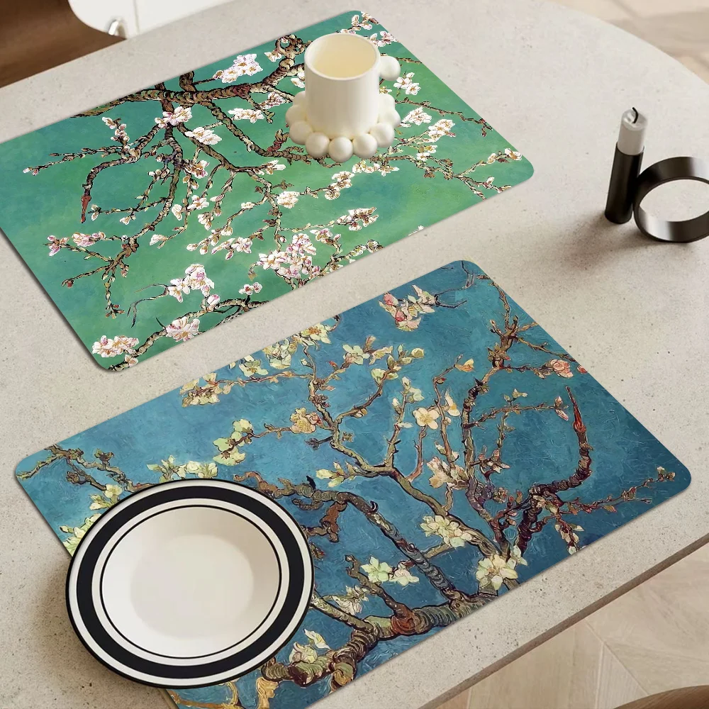 Almond Blossoms Van Gogh Coffee Mat Dish Draining Mat Drying Mat Quick Dry Bathroom Drain Pad Kitchen Faucet Placemat