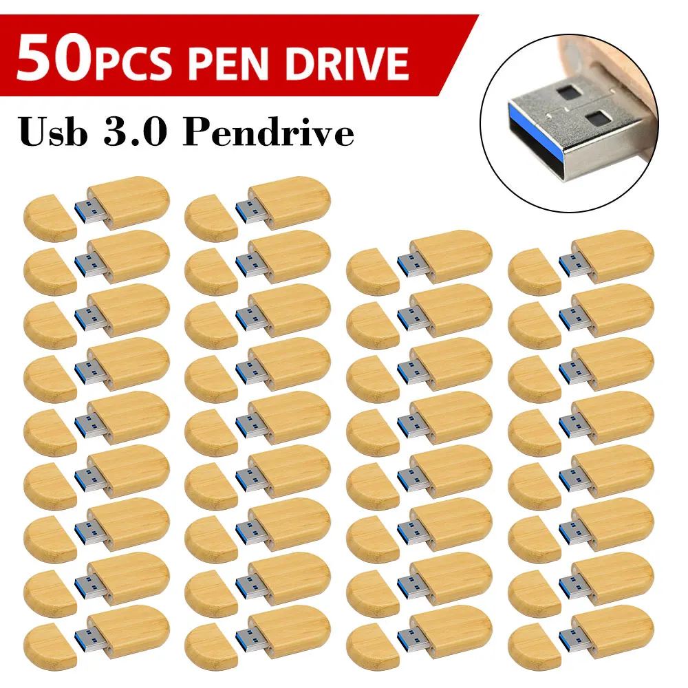 

50PCS Wooden USB Flash Drive 3.0 128GB Free Custom Logo Memory Stick 64GB Creative Gift Box Pendrive 32GB Real Capacity U Disk