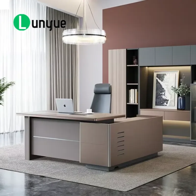 L Shaped Office Desk E0 Wood Light Luxury CEO Manager Administrative Table Modern Executive Workstation