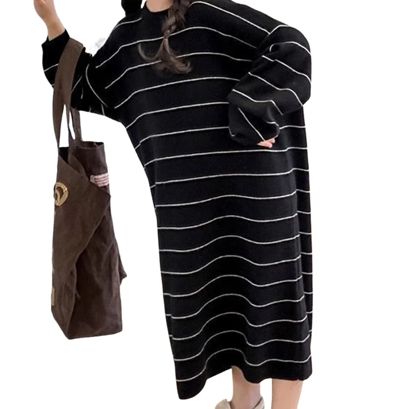 Girl Pajamas Autumn Spring Hood Nightdress Mid-Length Stripe Homewear Child Versatile Kawaii Fashion New Style Casual Clothing
