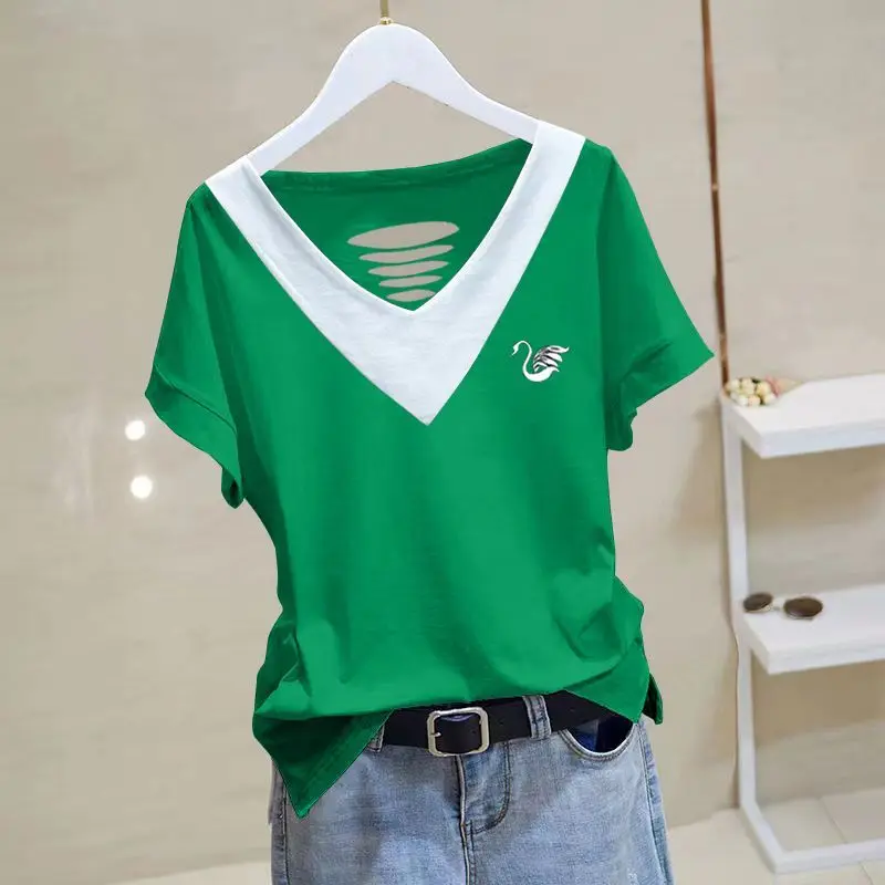Moda v yaka baskılı eklenmiş tüm maç bluz kadın giyim 2023 yaz yeni boy Casual kazaklar gidip gömlek