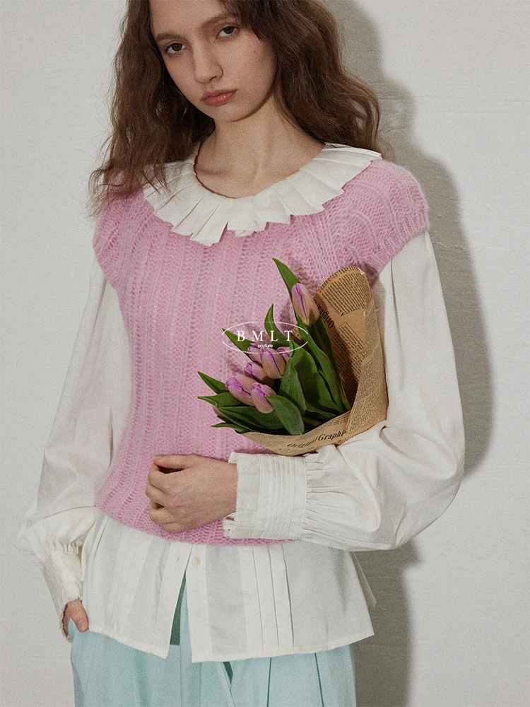 

BMLT Summer Ice Fruit round Ne ort Knitted T-irt Slim Fit ort Sve Pure Color White Enhancing Sweet T-irt