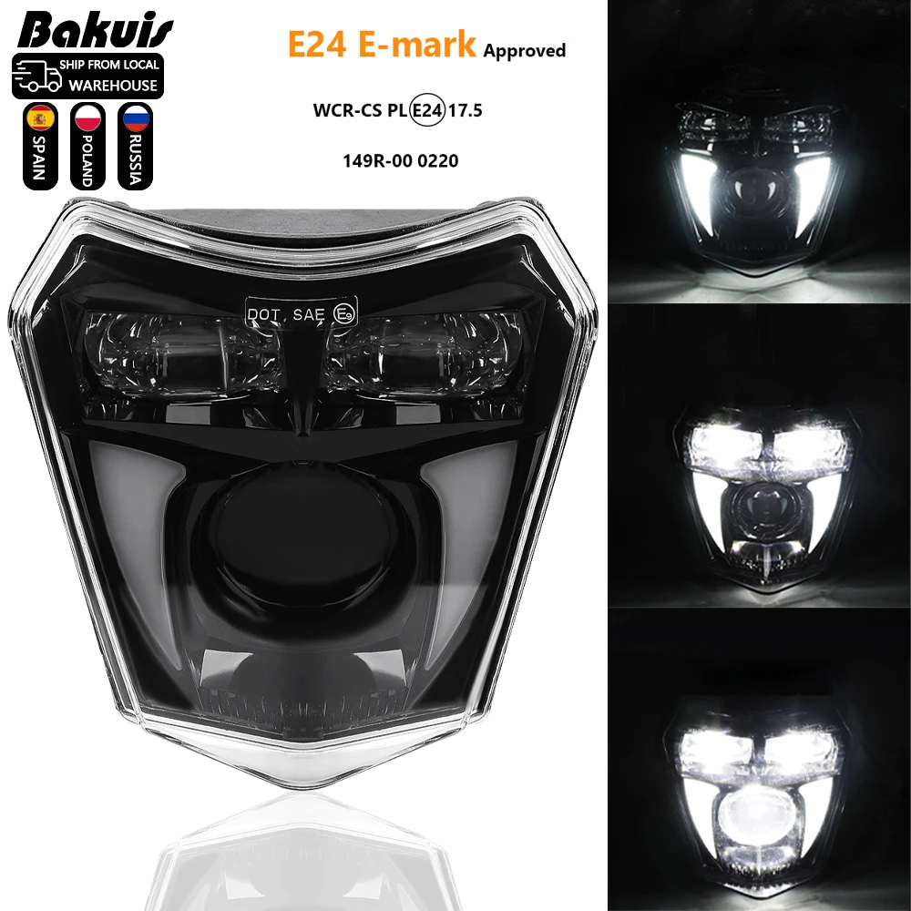 

E24 E-Mark Black LED Headlights For KTM EXC EXCF SX SXF XC XCF XCW XCFW 125 150 250 300 350 450 530 Motorcycle Headlamp