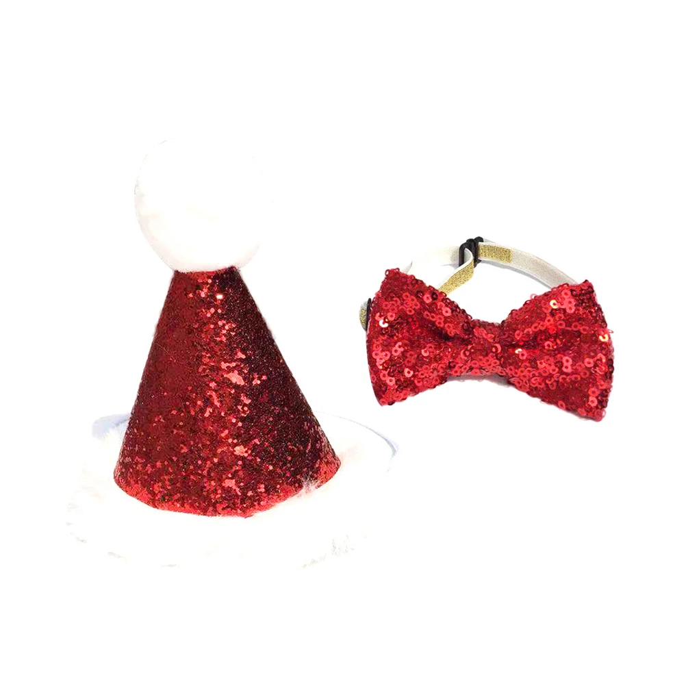 

2 Pcs Dog Party Supplies Pet Christmas Headdress Bow Tie Tag Tricorne Hat Halloween