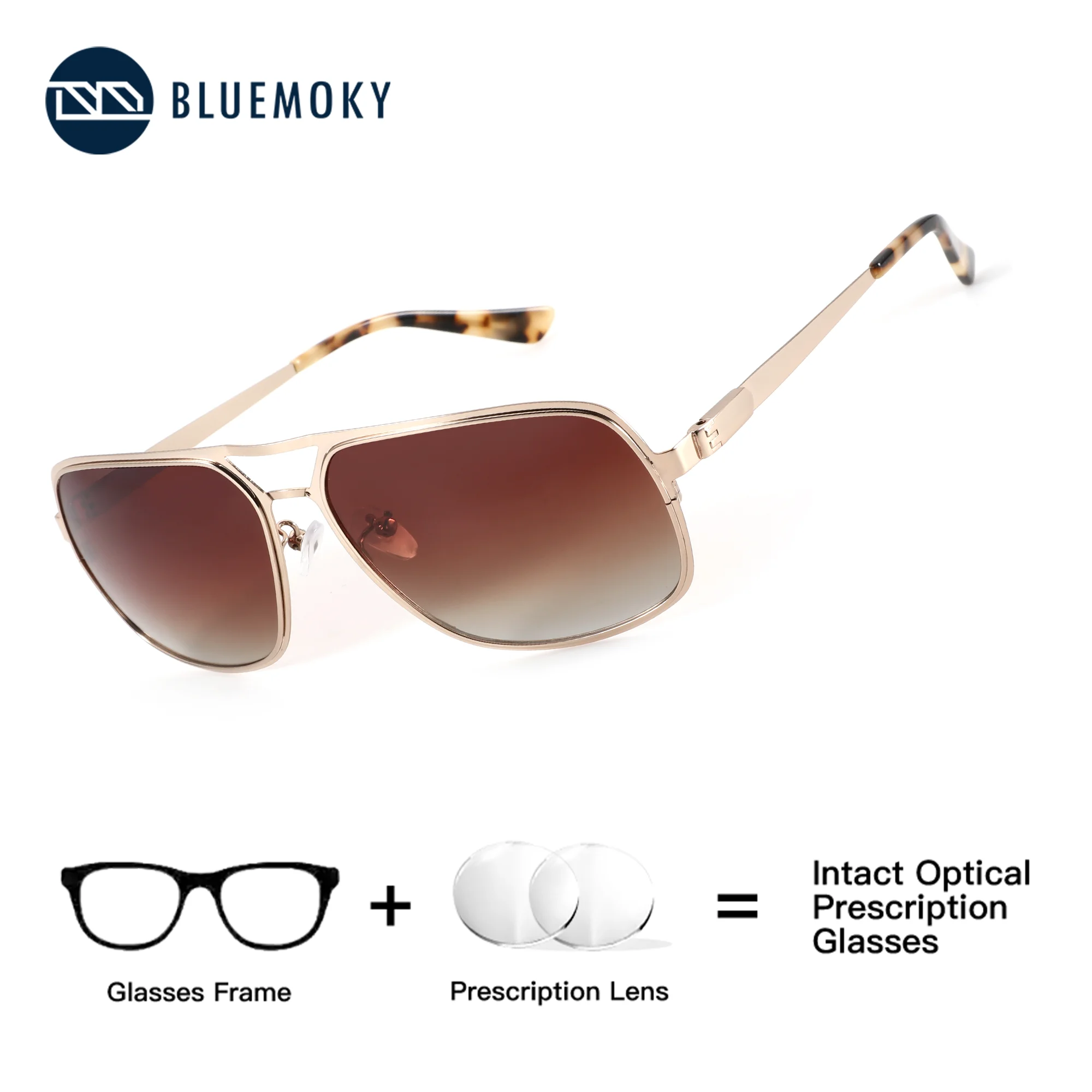 BLUEMOKY メンズ パイロット メタル カスタム 処方箋サングラス UV400 保護サングラス マルチフォーカス 近視矯正