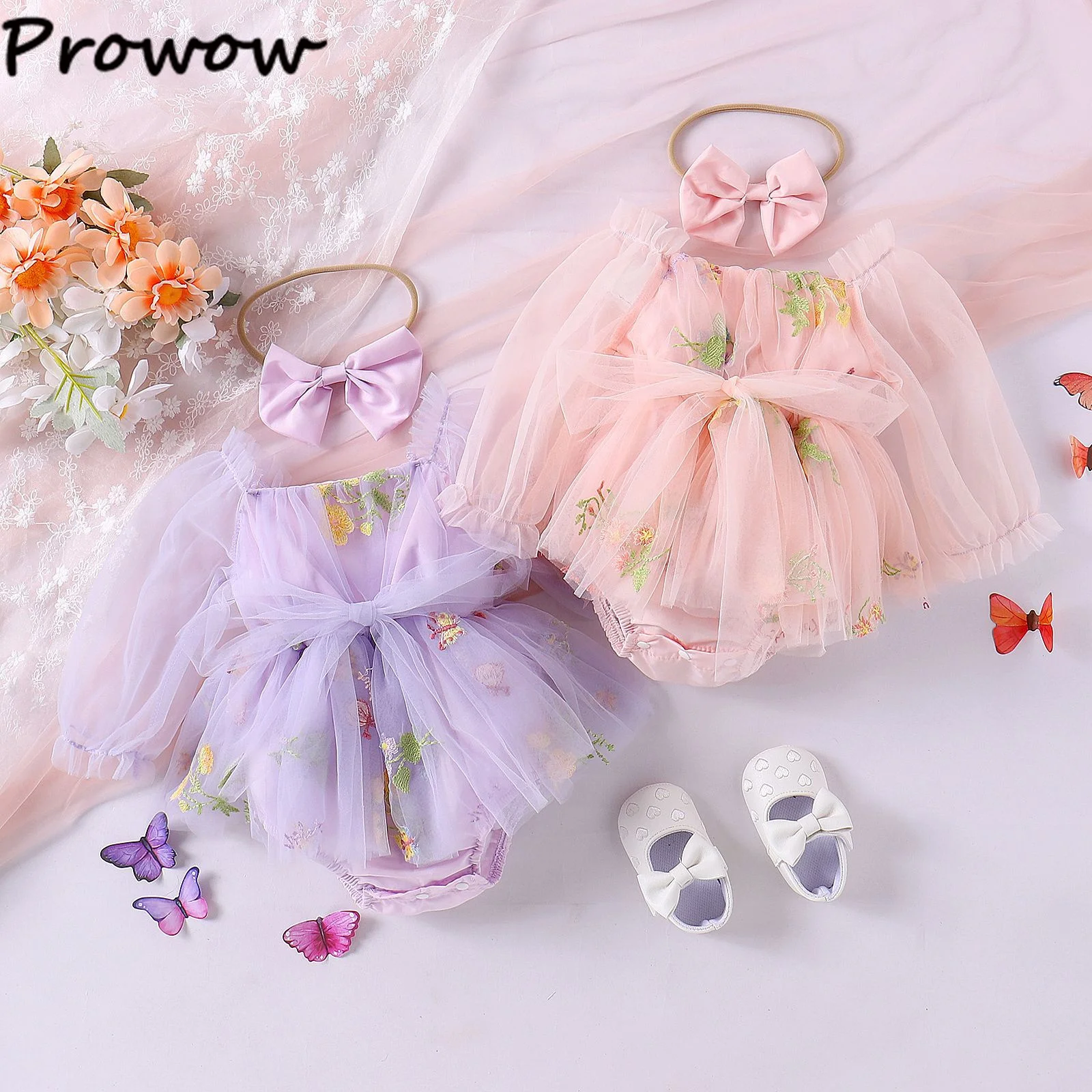 Prowow Baby Girls Clothes Birthday Bodysuit Dress For Infants Embroidery Princess Romper Baby Cake Smash Outfits For Girls