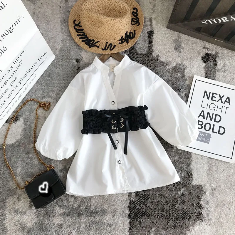 Baby Girl Shirt Dress With Corset Two-piece Suit 2023 Spring Summer Cute White Three Quarter Sleeve Dress Western Style Clothes