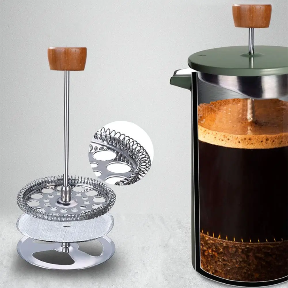 Green French Press Coffee Maker Stainless Steel Manual Tea Brewer Percolator Filter Pot Durable Espresso Making Device
