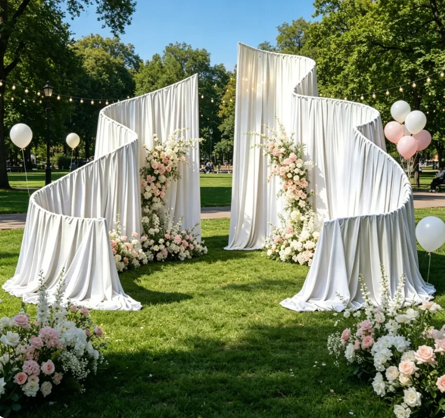 Luxuriöser Weißer Metall-Hochzeitsbogen für Outdoor-Zeremonien, Wiederverwendbarer Hintergrundständer für Vorhänge und Blumendekoration – Detail 4