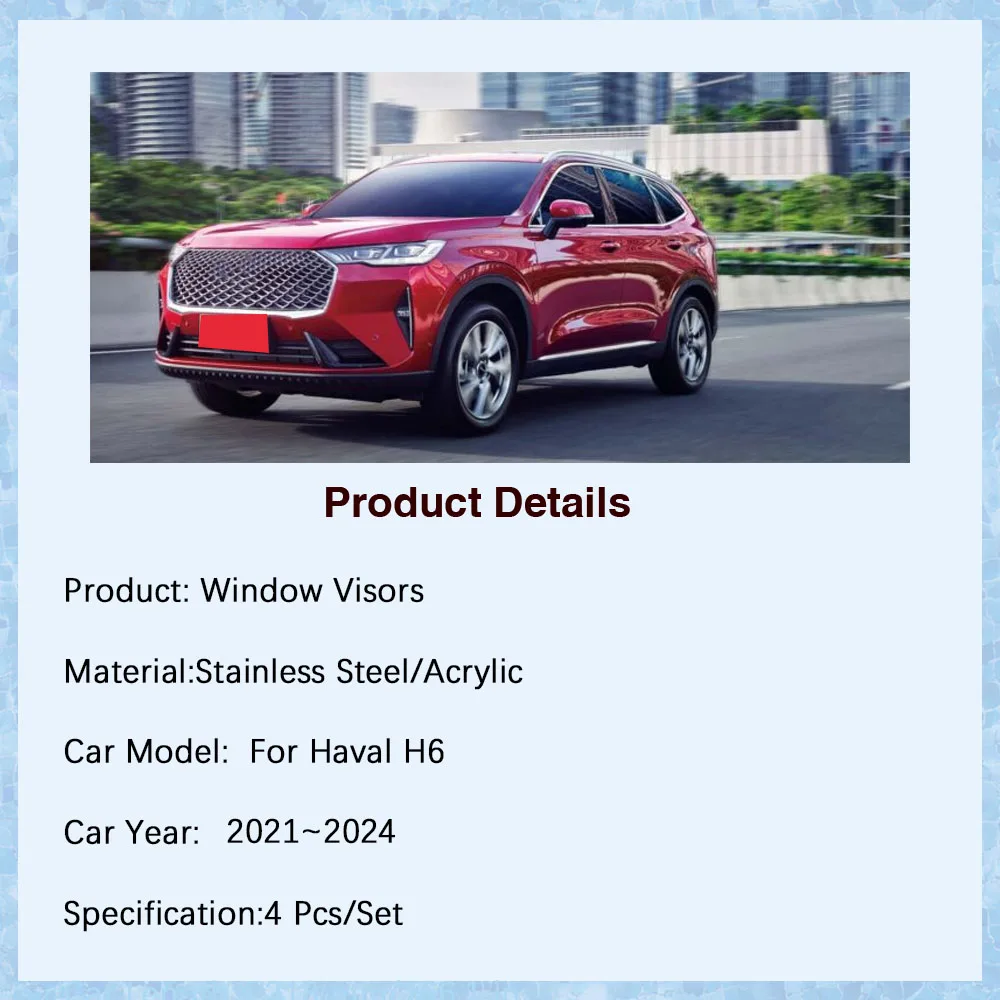 Car Window Visor For Haval H6 III HEV PHEV 2021 2022 2023 2024 Sun Rain Guard Deflector Trim Cover Weathershield Auto Accessorie