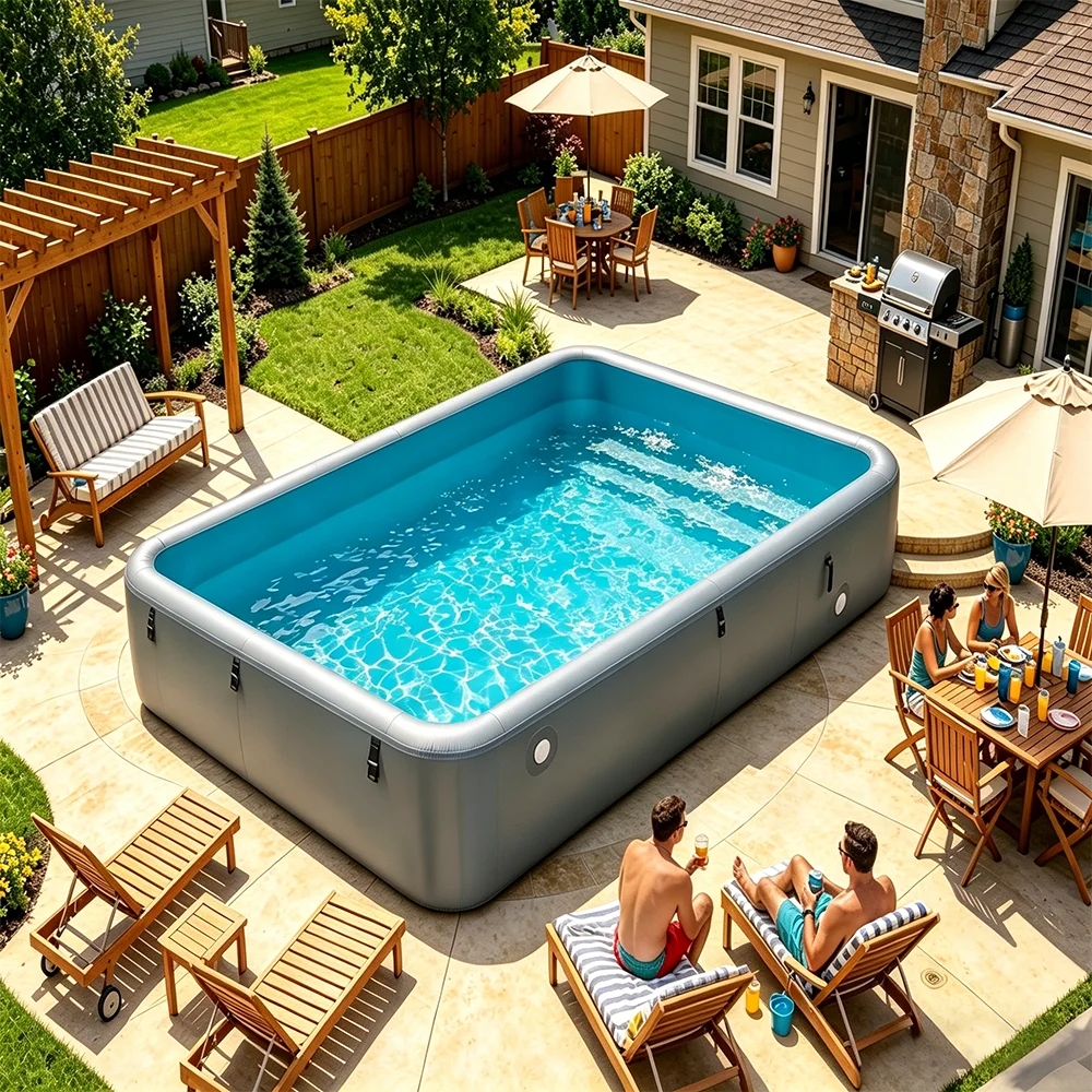 Above Ground Inflatable Pool With Complete Pool Accessories and Seat for Outdoor Family Swimming Fun