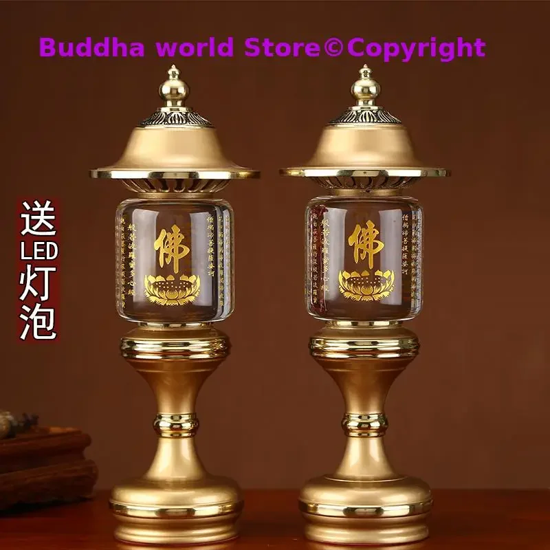 A PAIR 30CM large high grade Buddhism HOME Temple shrine enshrine worship bless safety healthy good luck crystal buddha lamp A6