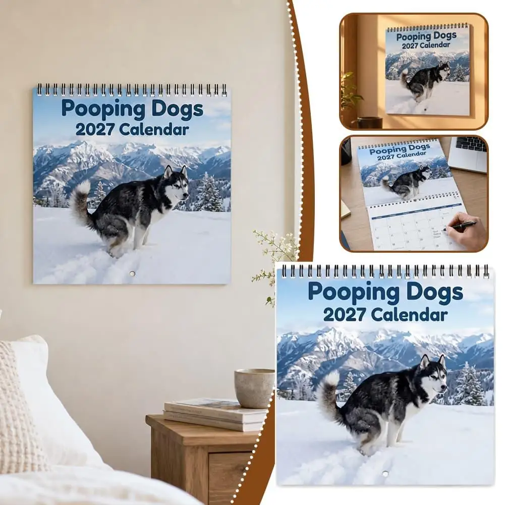 New Year 12 Months Calendar Festival Decoration Creative Funny Puppy Pattern Pooping Dogs 2027 Calendar For Dogs Lovers Gifts