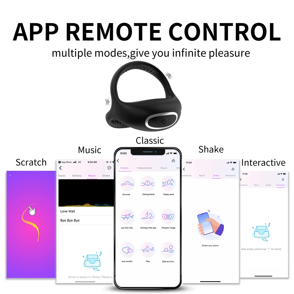 Long Distance Control App Vibrator Ring Cock Ring Vibrating Delayed Ejaculation Long-Lasting Erection Penis Ring Sex Toy for Men