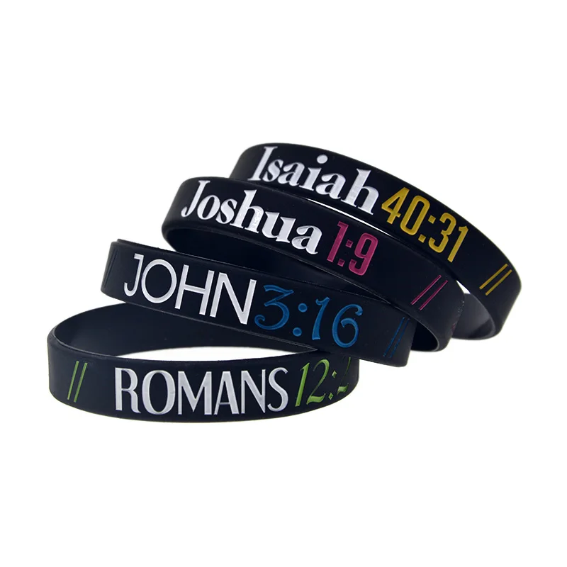 

50 Pcs Isaiah 40:31 Joshua 1:9 John 3:16 Romans 12:2 Silicone Wristband Jesus Rubber Bangle