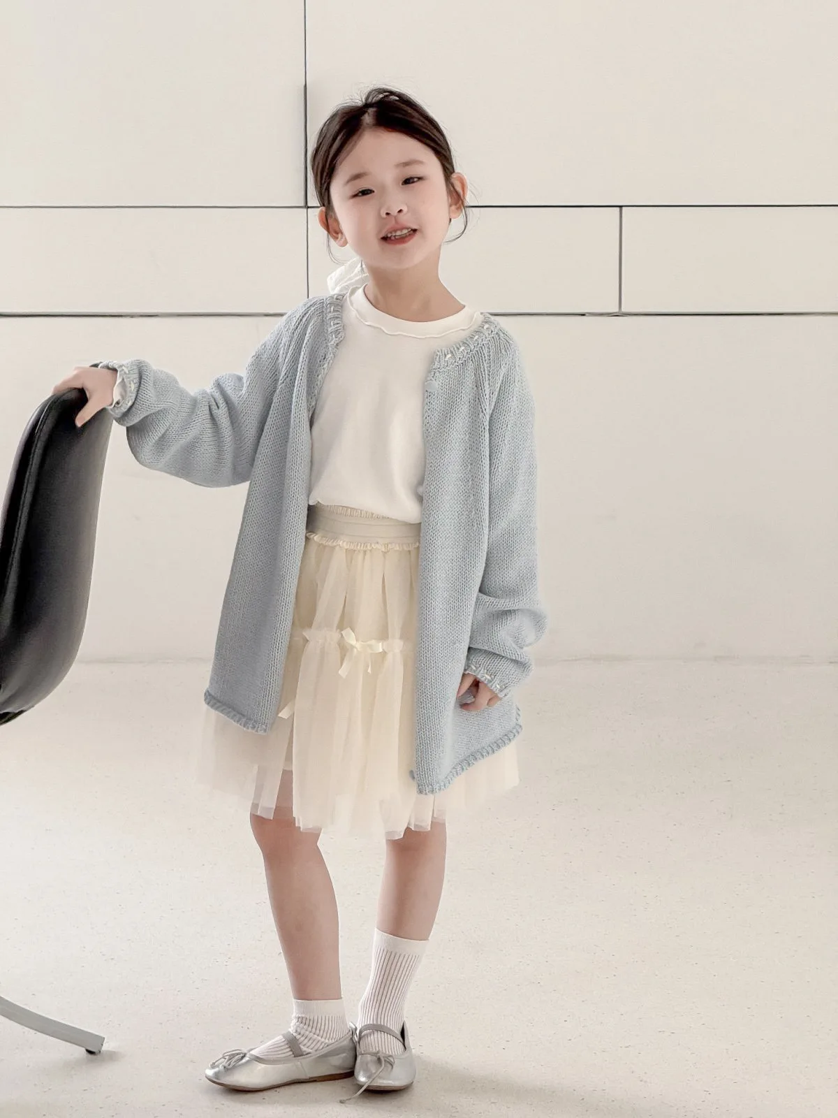 Girls Sweater Cardigan 2025 Spring New Korean Blossomed Cotton Jacket Children Soft and Versatile Milk Blue Cardigan