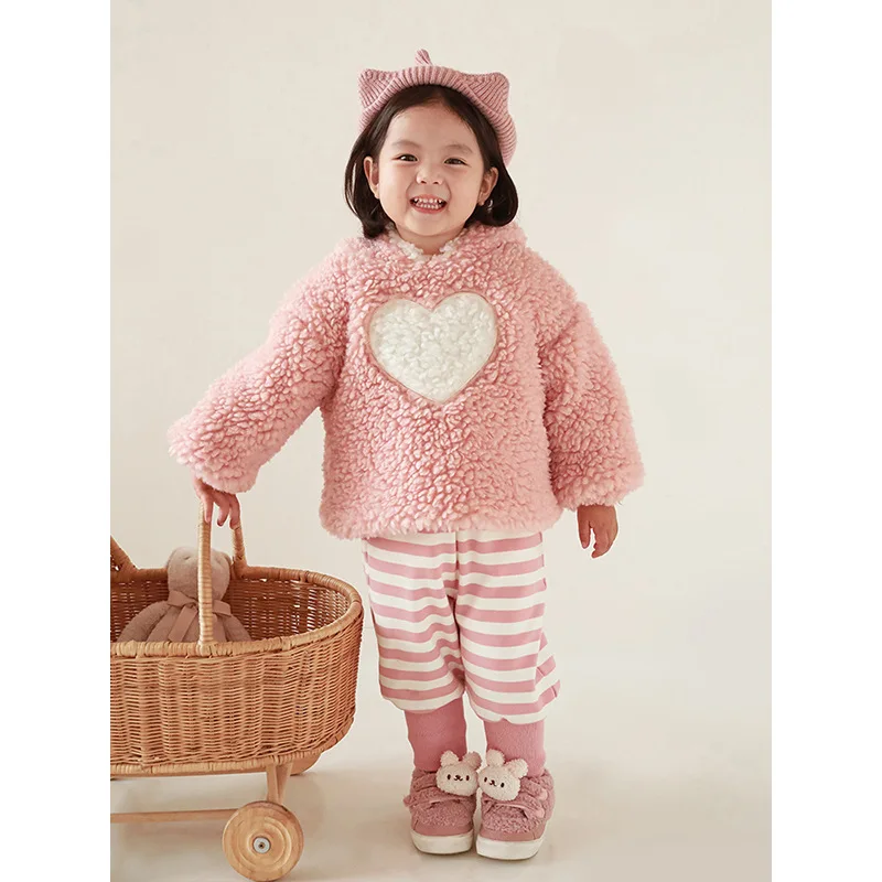 

Плюшевый свитер с капюшоном без ушей для девочек, новый зимний детский милый плюшевый теплый толстый топ