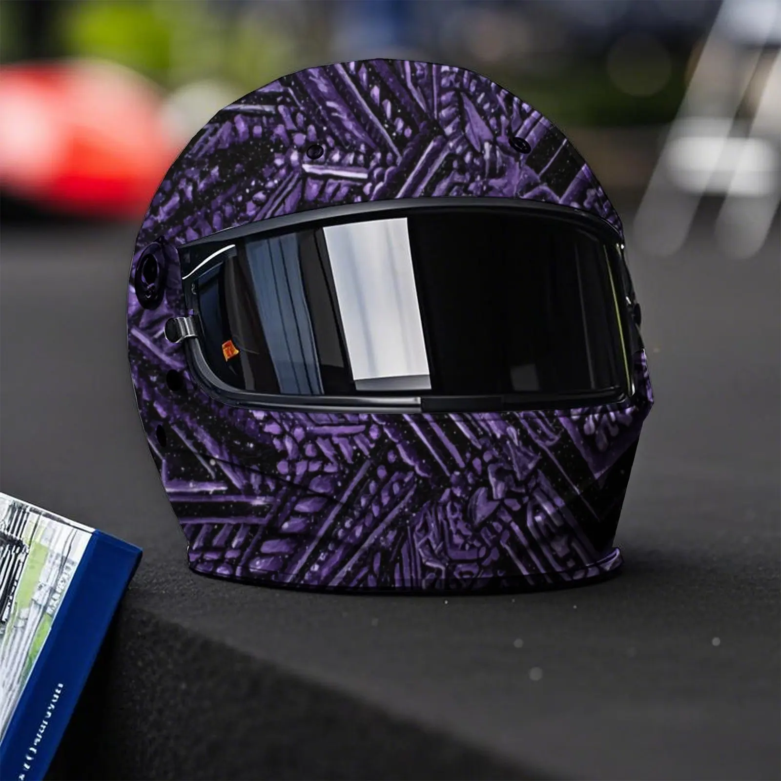 Mysterious Purple Symbol in Starry Sky -Durable Waterproof PVC, Self-Adhesive Motorcycle Racing Helmet Decal, Perfect Gift for M view 6