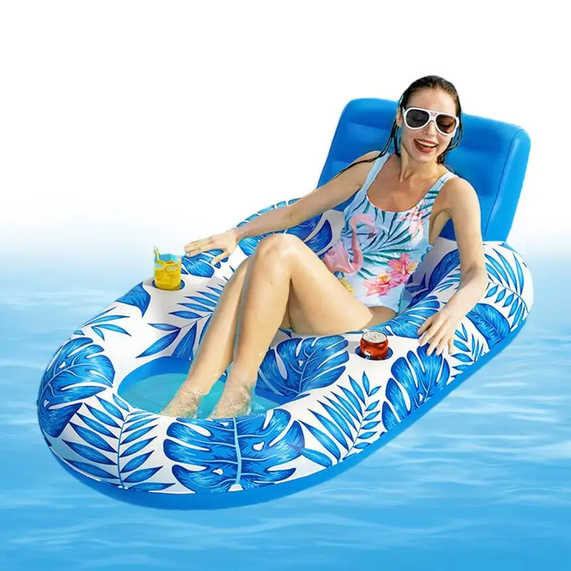 Pool Lounge Chairs Inflatable Recliner Pool Floats with Cup Holder Tanning Recliner Multifunctional Recliner Water Float Raft