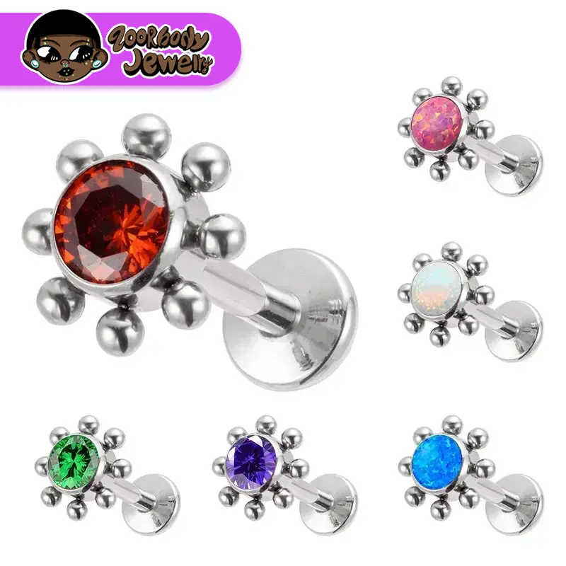 G23 Titanium Piercing Stud Earrings Women Opal CZ Labret Lnternally Threaded Wholesale Earring Tragus Cartilage Prevent-allergie