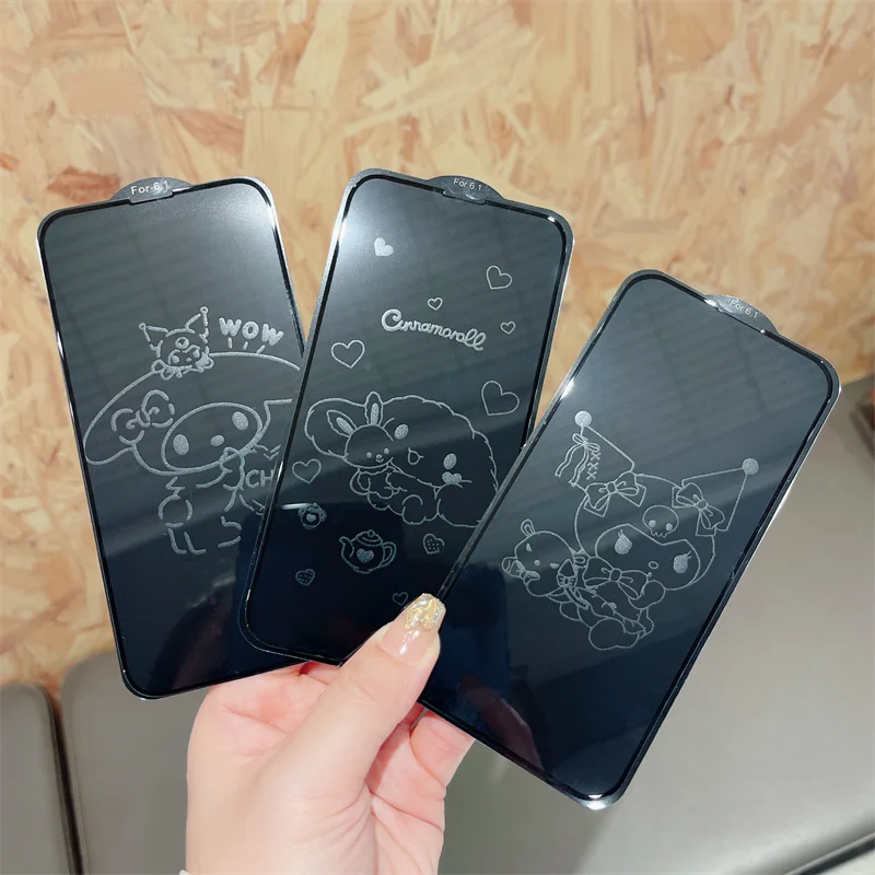 Niedlicher Cartoon-Kitty-Melody Vollschutz-Displayschutz für iPhone 17 16 15 14 13 Pro Max Plus, gehärtetes Glas, unsichtbare Folie