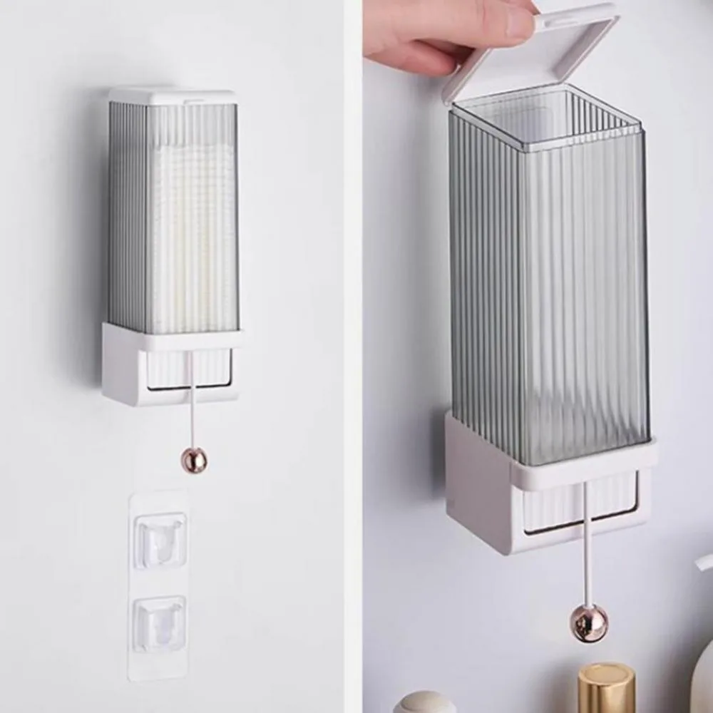 Easy Installation Makeup Cotton Storage Box Space-saving Waterproof Cotton Pad Dispenser Automatic Wall-mounted