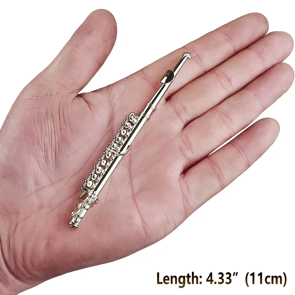 Silver Plated Miniature Flute Model Brass Non Playable Instrument Decor For Home Piano Top Or Desk Decor Music Instrument