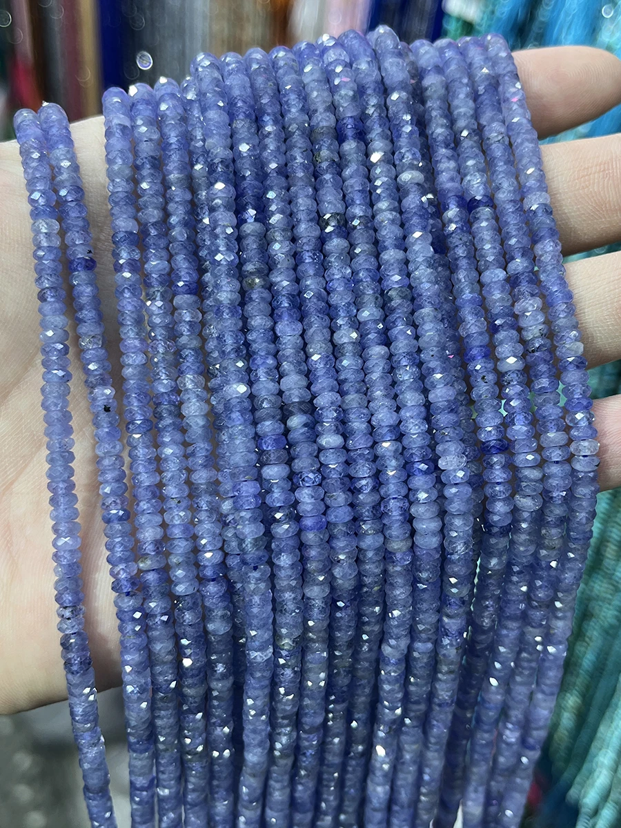 Natural Stone Faceted Tanzanite  Beads Small Section Loose Spacer For Jewelry Making DIY Necklace Bracelet 15''  2x3MM 3x4MM