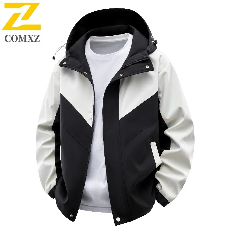 

COMXZ 2025 Jacket Hiking Clothes Men Hooded 3 in 1 Fabric Windproof Jacket Outdoor Waterproof Color Block Autumn Winter Coat