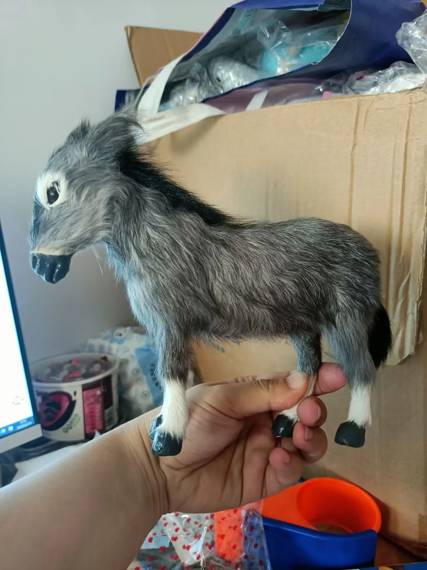 new simulation donkey hard model plastic&fur gray donkey gift about 23x20cm  xf0364