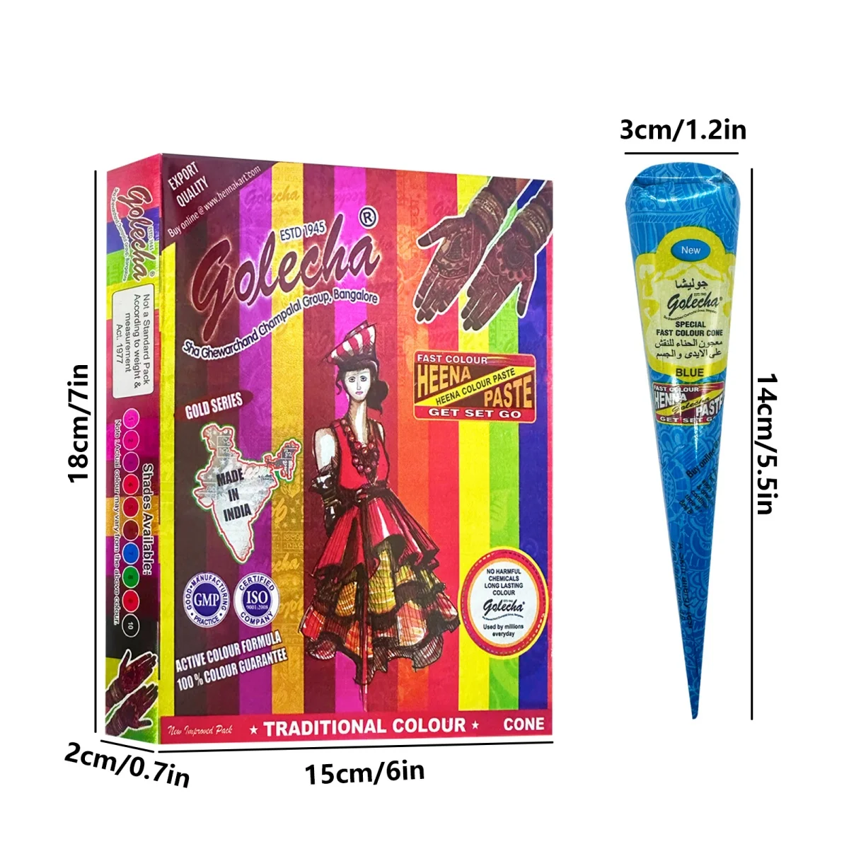 Mehrfarbige indische GOLECHA Henna Kegel Tattoo Paste für temporäre Tattoo Aufkleber Körperbemalung Kunst Creme Kegel Farbe DIY Farbe – Detail 10