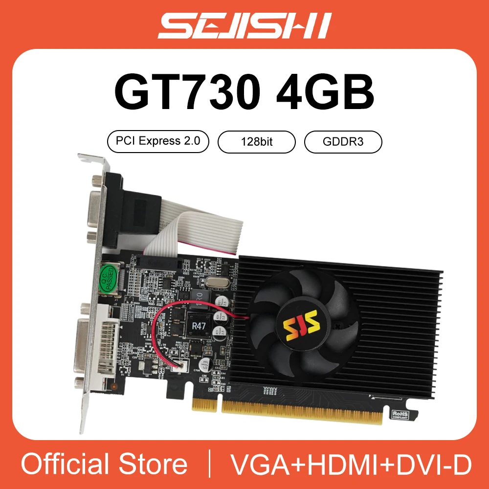 SJS Video Card GeForce GT730 Display Vga Cards 4GB DDR3 128Bit Computer Graphics Card for NVIDIA Game PC GT 730 4GD3 HDMI DVI