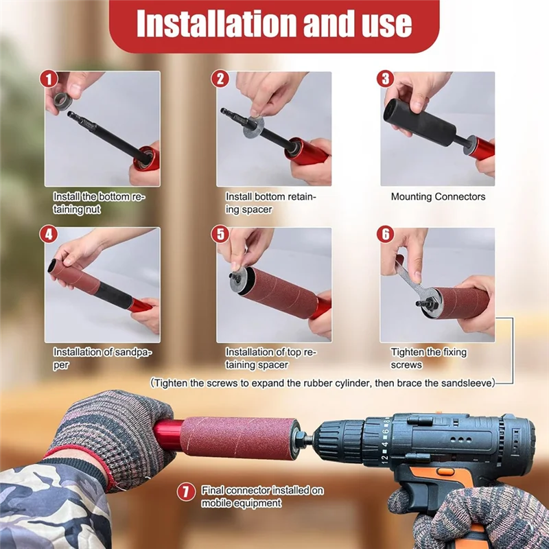 

AF89-Spindle Sander Adapter For Power Drill, Handheld Rubber Sanding Drum, Hexagonal Attachment For Power Drill Chuck