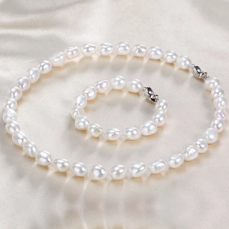 HENGSHENG Real White Natural Baroque Pearl Necklace&Bracelet Jewelry Sets 7-8mm Freshwater pearl Jewelry For Women Gift New.