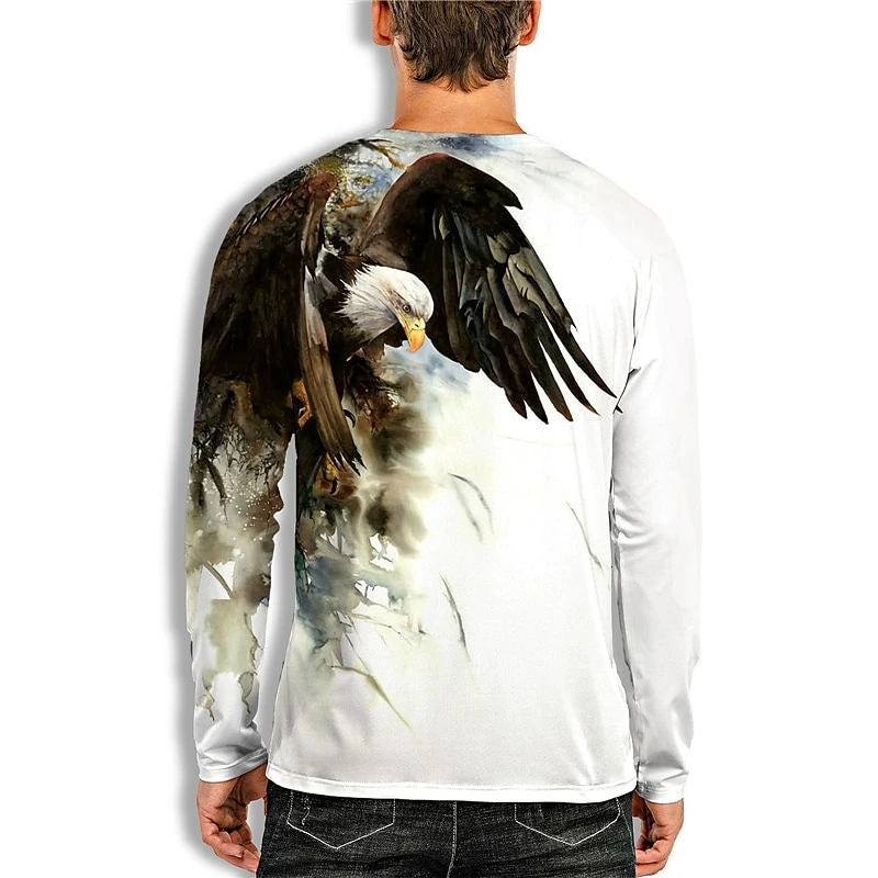 Trend Eagle magliette a maniche lunghe stampate in 3D primavera autunno moda O collo animali magliette grafiche Cool Streetwear magliette larghe